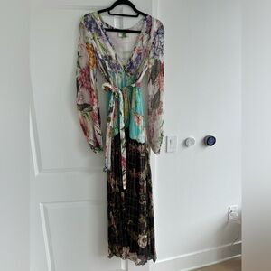 Rococo Sand Floral Maxi dress deep v long sleeve